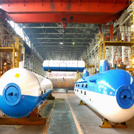 Steam boiler pressure vessels in a manufacturing hall